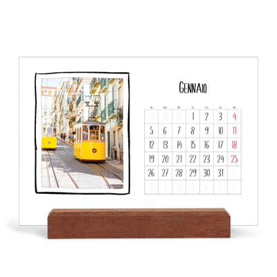 Calendario con supporto in legno orizzontale  — Istantanee da album [Gennaio]