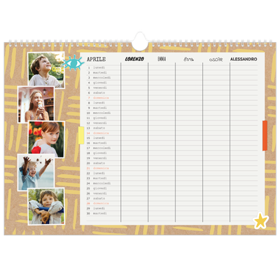 Calendario fotografico A3 — Calendario rustico - Famiglia di 5 [Aprile]