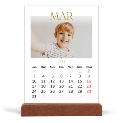 Calendario con supporto in legno verticale  — Testo in grande d'oro [Marzo]