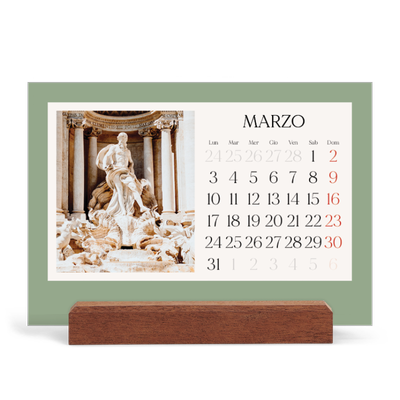 Calendario con supporto in legno orizzontale  — Colori classici [Marzo]