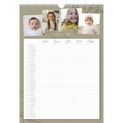 Calendario famiglia A3 verticale — Calendario terra a terra - Famiglia di 5 [Gennaio]