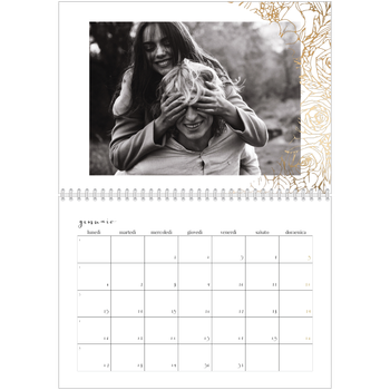 Calendario A4 Doppio — Disegni a linee floreali d'oro