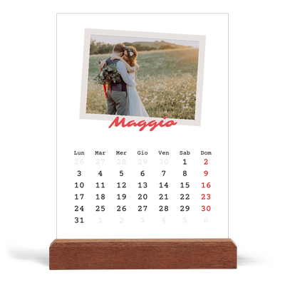 Calendario con supporto in legno verticale  — Firmato in cremisi [copertina]