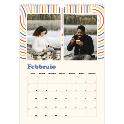 Calendario A3 verticale — Strisce retro [Febbraio]