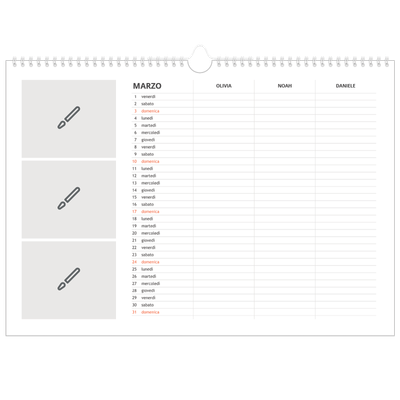 Calendario fotografico A3 — Disegna il tuo prodotto - Famiglia di 3 [Marzo]