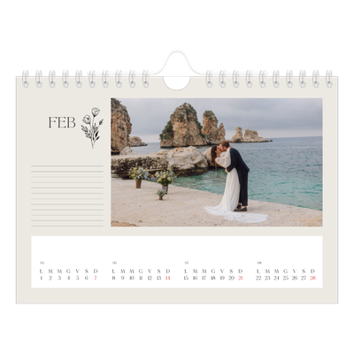 Calendario fotografico A5 — Iniziali in fiore [Febbraio]