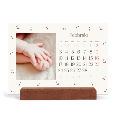 Calendario con supporto in legno orizzontale  — Ciliegie [Febbraio]
