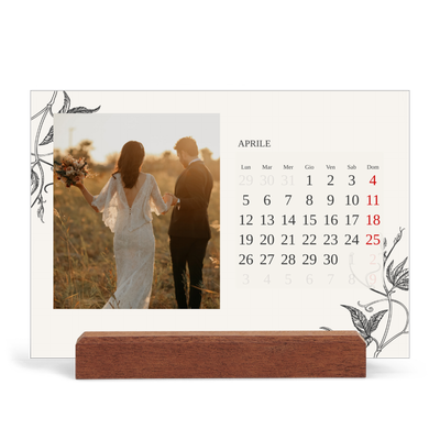 Calendario con supporto in legno orizzontale  — Inchiostro e edera [Aprile]
