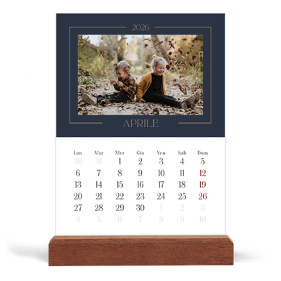 Calendario con supporto in legno verticale  — Blu prussiano [Aprile]