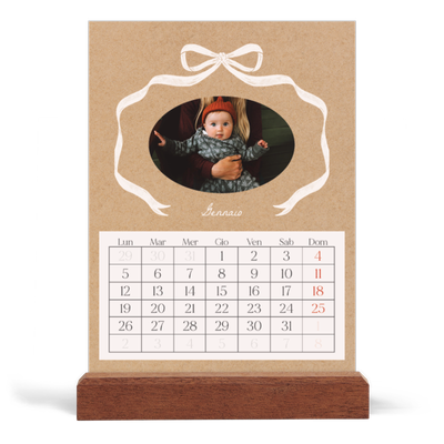 Calendario con supporto in legno verticale  — Kraft e fiocco [Gennaio]