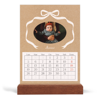 Calendario con supporto in legno verticale — Kraft e fiocco