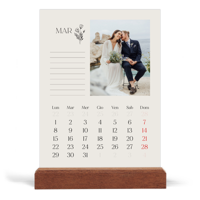 Calendario con supporto in legno verticale  — Iniziali in fiore [Marzo]