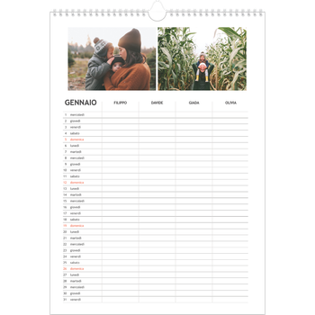 Calendario personalizzato A3 — Calendario semplice - Famiglia di 4