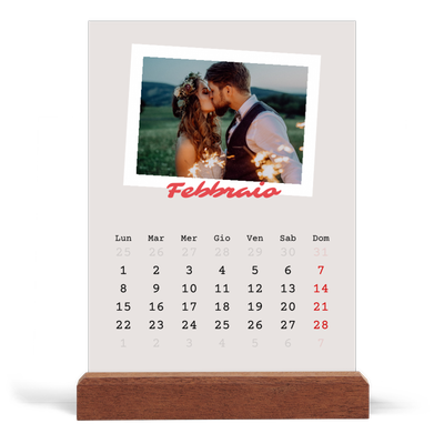 Calendario con supporto in legno verticale  — Firmato in cremisi [Febbraio]