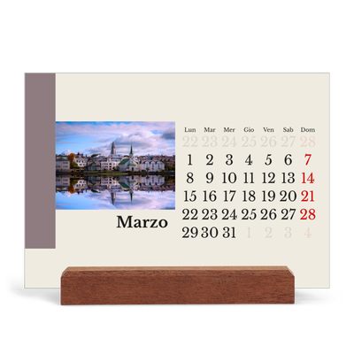 Calendario con supporto in legno orizzontale  — Vedute del mondo [Marzo]