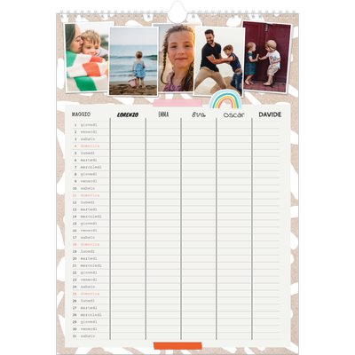 Calendario famiglia A3 verticale — Calendario rustico - Famiglia di 5 [copertina]