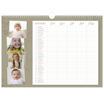 Calendario Fotografico A3 Orizzontale — Calendario terra a terra - Famiglia di 5