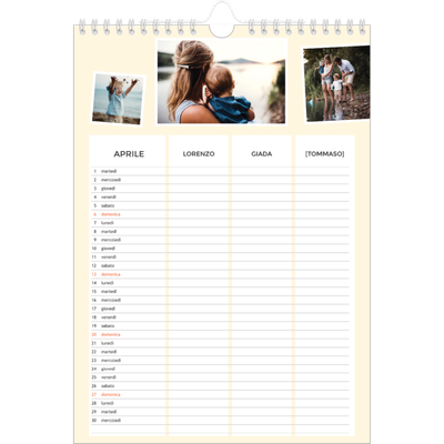 Calendario famiglia A4 verticale — Calendario moderno - Famiglia di 3 [Aprile]