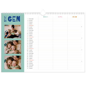 Calendario Fotografico A3 Orizzontale — Calendario divertente e colorato - Famiglia di 3