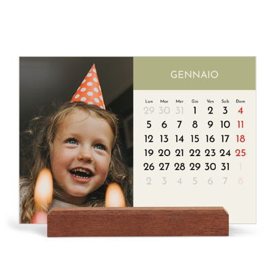 Calendario con supporto in legno orizzontale  — Capitoli pastello [Gennaio]