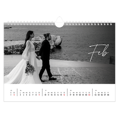 Calendario fotografico A4 — Scrittura elegante [Febbraio]