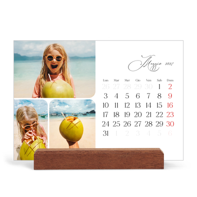 Calendario con supporto in legno orizzontale  — Istantanee e scrittura [copertina]