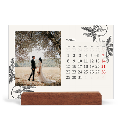 Calendario con supporto in legno orizzontale  — Inchiostro e edera [Marzo]