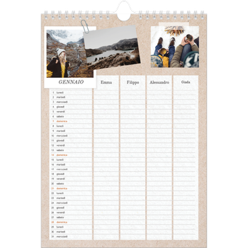 Calendario personalizzato A4 — Calendario naturale artigianale - Famiglia di 4