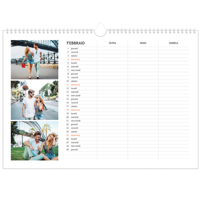 Calendario fotografico A3 — Calendario semplice - Famiglia di 3 [Febbraio]