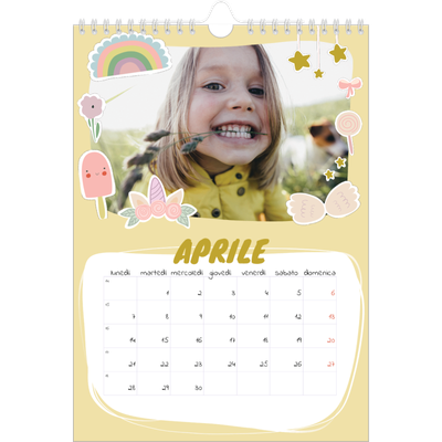 Calendario personalizzato A4 — Unicorno arcobaleno [Aprile]