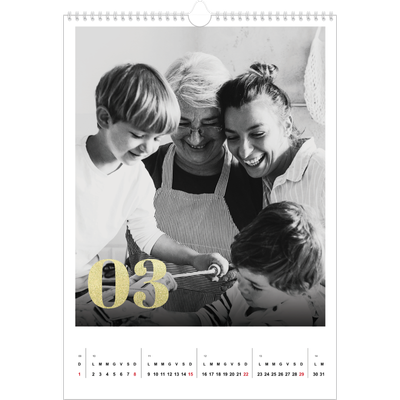 Calendario A3 verticale — Grandi numeri luccicanti [Marzo]