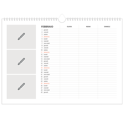 Calendario fotografico A3 — Disegna il tuo prodotto - Famiglia di 3 [Febbraio]