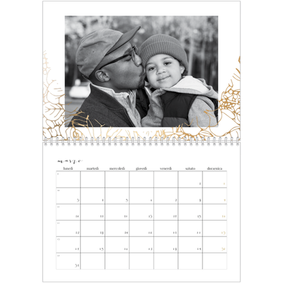 Calendario A4 Doppio — Disegni a linee floreali d'oro [Marzo]