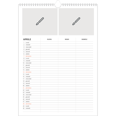 Calendario famiglia A3 verticale — Disegna il tuo prodotto - Famiglia di 3 [Aprile]