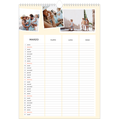 Calendario famiglia A3 verticale — Calendario moderno - Famiglia di 3 [Marzo]