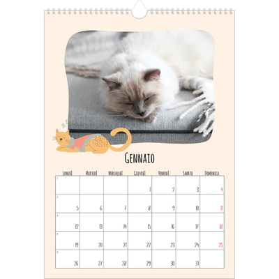 Calendario A3 verticale — Zampette di gatto e scarabocchi [Gennaio]