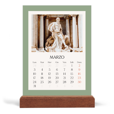 Calendario con supporto in legno verticale  — Colori classici [Marzo]