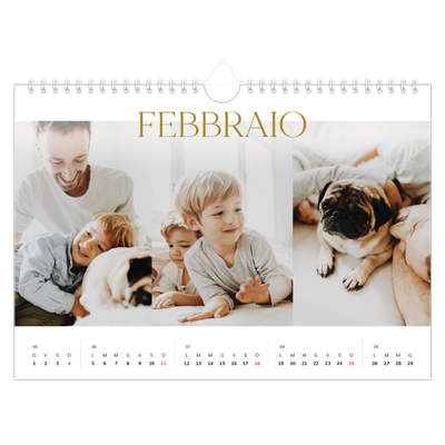 Calendario fotografico A4 — Testo in grande d'oro [Febbraio]