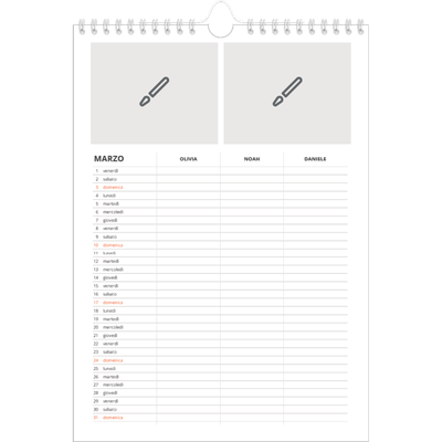 Calendario famiglia A4 verticale — Disegna il tuo prodotto - Famiglia di 3 [Marzo]
