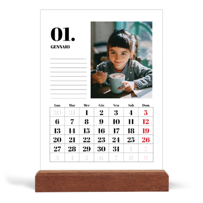 Calendario con supporto in legno verticale  — Serif e momenti [Gennaio]