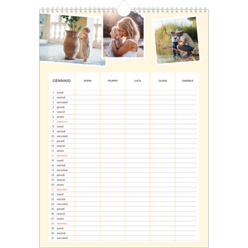 Calendario personalizzato A3 — Calendario Moderno - Famiglia di 5