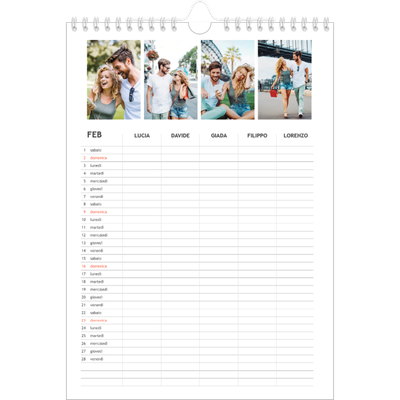 Calendario famiglia A4 verticale — Calendario semplice - Famiglia di 5 [Febbraio]