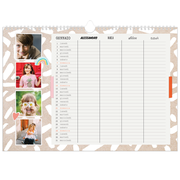 Calendario Fotografico A3 Orizzontale — Calendario rustico - Famiglia di 4